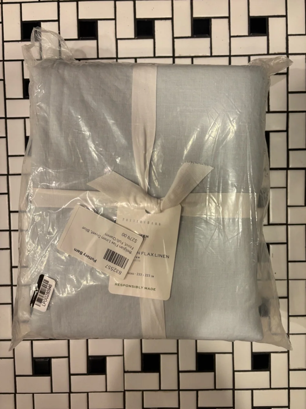Pottery Barn Light Blue Linen-Cotton Blend Duvet Cover